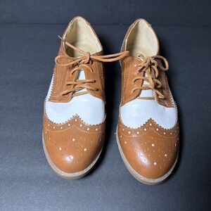 Brown and White Oxford Wingtip Brogue Lace-up Shoes Women's 7.5 NEW
